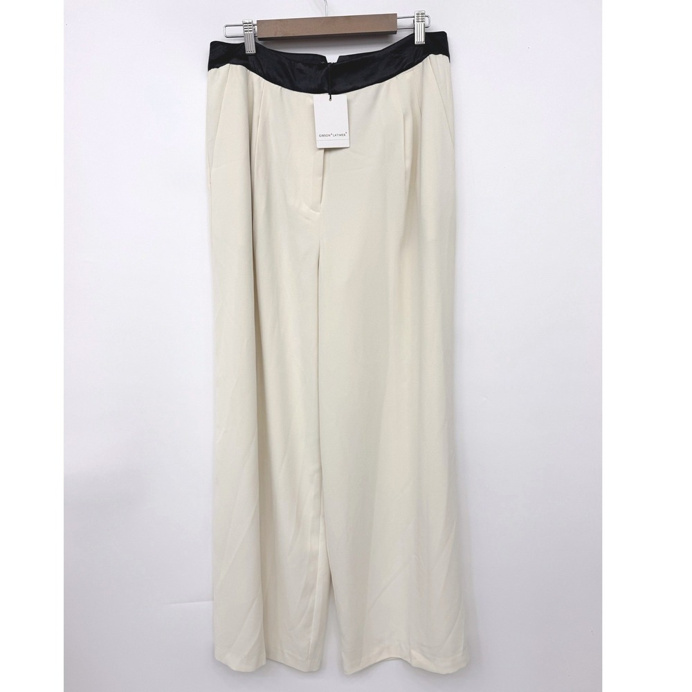 Gibson Latimer Wide Leg Cream Black Contrast Waistband Dress Pants Womens 14